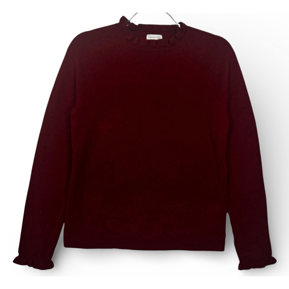 Garnet Hill Burgundy 100 Percent‎ Cashmere Mock Neck Ruffle Sweater XS